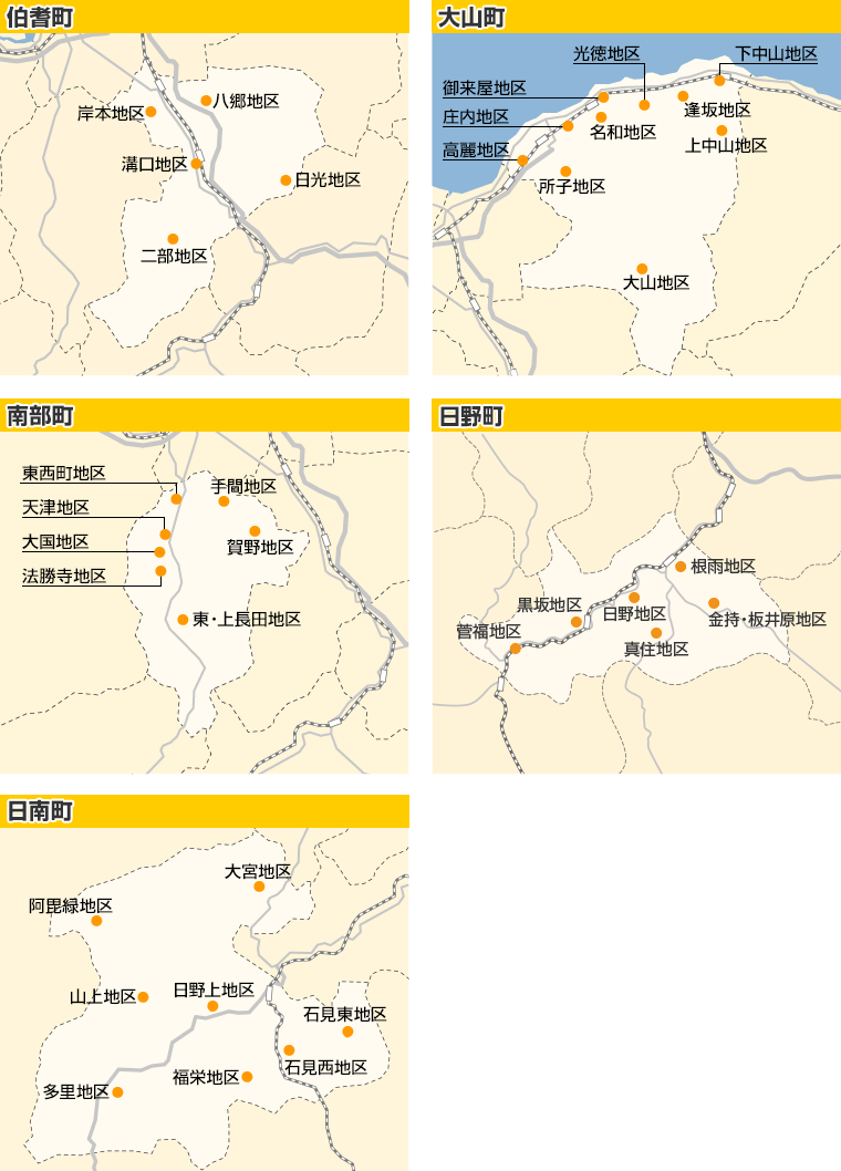 伯耆町・大山町・南部町・日野町・日南町